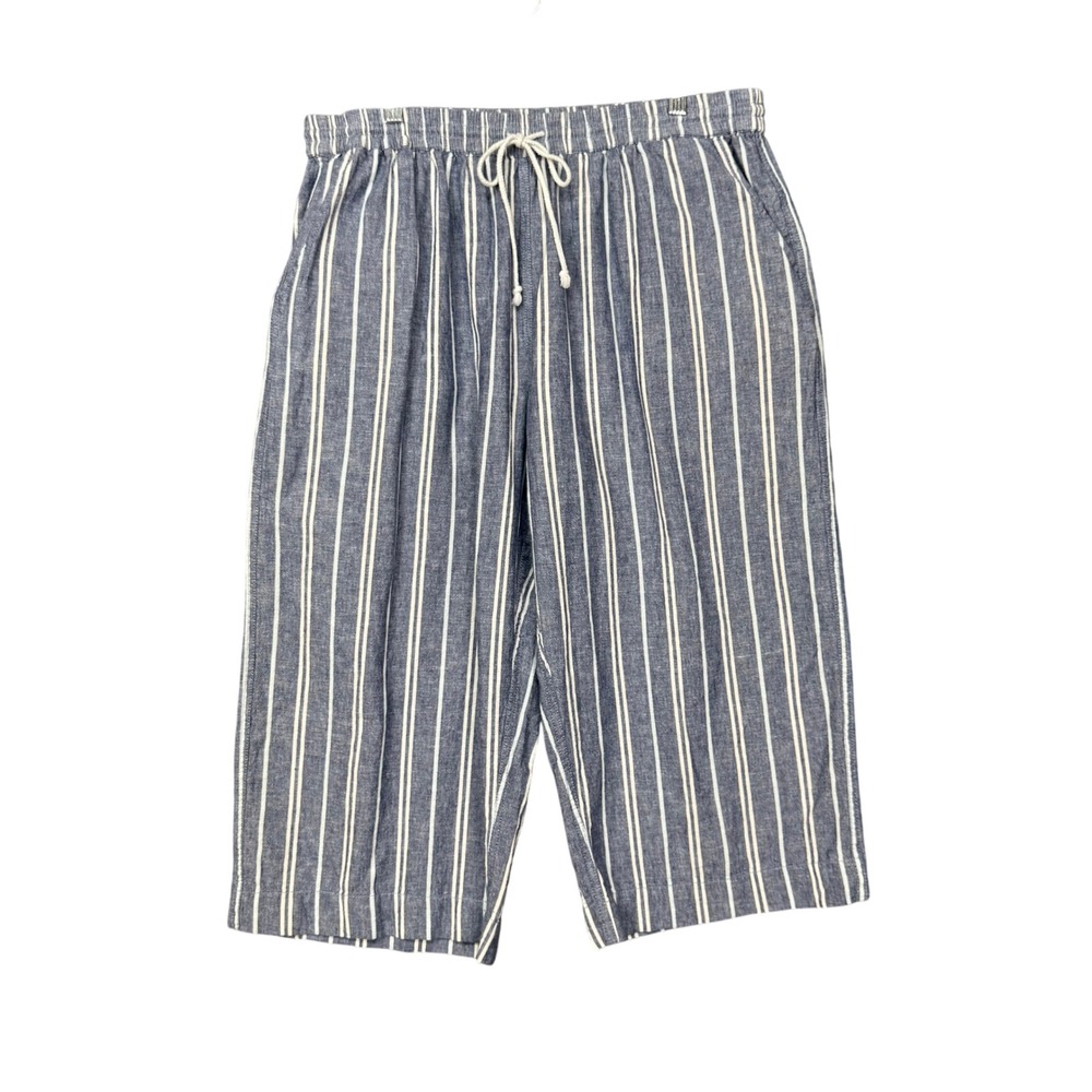 Beachlunchlounge Pants Womens XL Blue Striped Linen Blend Drawstring Cropped